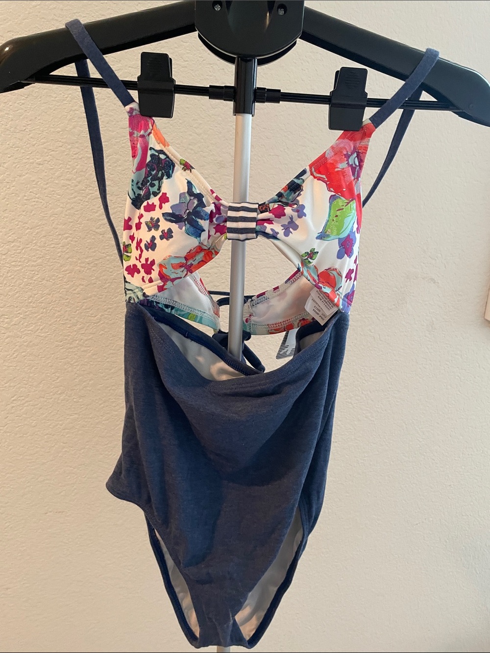 Splendid Navy One-Piece Swimsuit with Multicolor Floral Bust